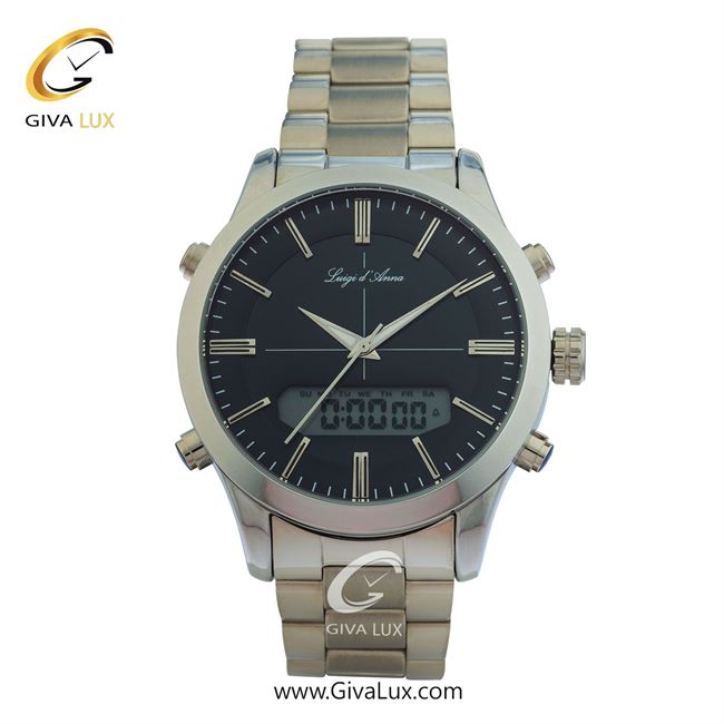 ساعت مچی اورجینال مردانه LdA دو زمانه نقره ای | نقره ای| مشکی| کد رفرنس 2241